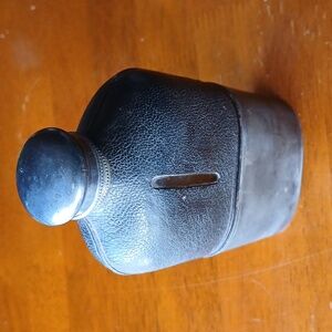 Antique WW1 Pewter, Glass, & Silver Flask Wrapped In Leather